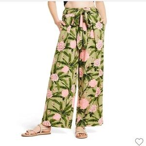 Agua Bendita x Target Floral Green and Pink Wide-Leg Linen Blend Pants
